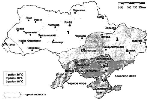 Территориальное районирование Украины по максимальной температуре воздуха